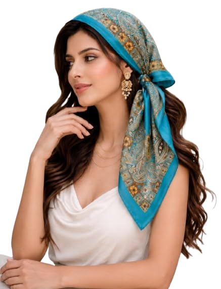 Image of Satin Square Head Scarf for Women, Floral Printed
