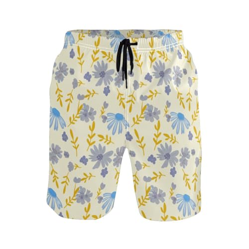 Flowers Floral Yellow Mens Swim Trunks Quick Dry Beach Shorts with Pocket S 23021812