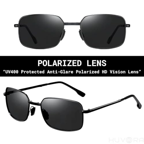 Image of Foldable UV Protected Polarized Rectangular Sunglasses for Men Women Stylish Metal Frame Shades Sun Glasses Lightweight Photochromic Square Night Driving Goggles