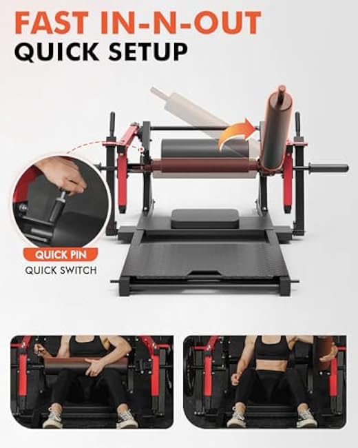 GMWD Hip Thrust Machine, 800LBS Plate-Loaded Glute Bridge Machine with Weight Holder, Heavy Duty Butt Exercise Equipment for Glute Muscles Building and Butt Shaping, Adjustable Footboard, Red