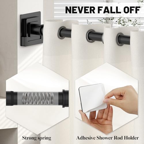 Image of UIOSANRT Matte Black Shower Curtain Rod 31-55 inches with Holders, Stainless Steel Shower Rod & Tension Rod, Adjustable Tension Shower Curtain Rod for Bathroom, Windows, Closet