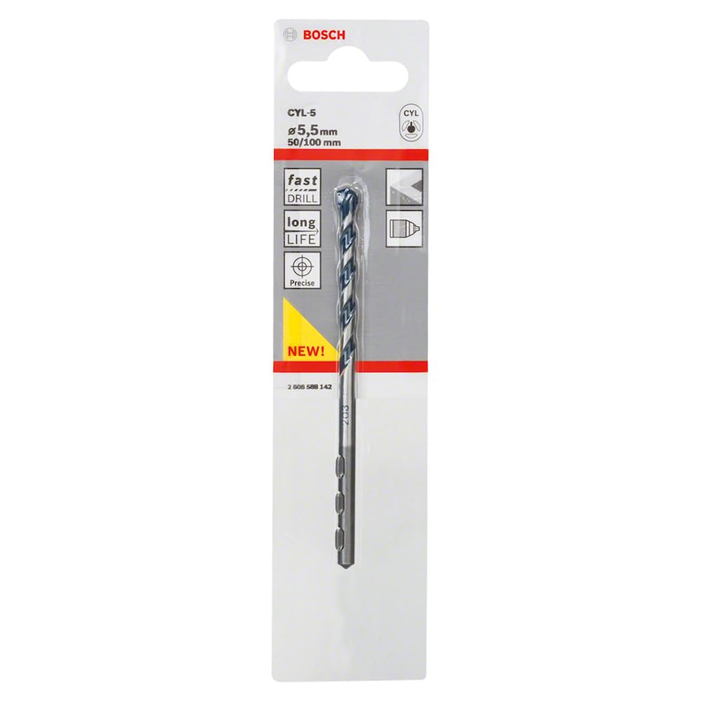 Bosch Professional 1X Cyl-5 Concrete Drill Bit (For Concrete, Ø 5,5 X 100 Mm, Robust Line, Accessories For Impact Drills)