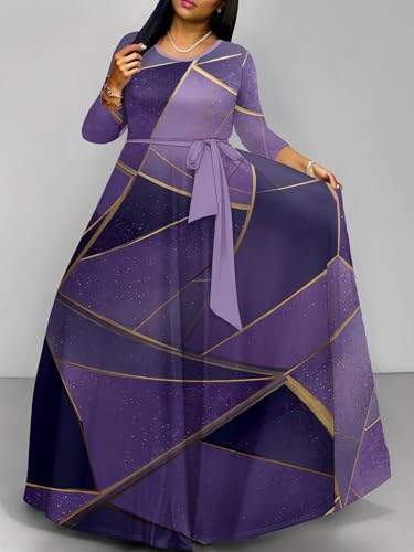 Image of PinkPatty Women's Long Sleeve Maxi Dress Plus Size Trendy Wedding Guest Dress with Pockets&Belt