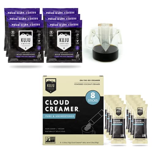 Kuju Coffee Premium Pour Over Individual Coffee Packets And Cloud Creamer Bundle - Backpacking, Travel, Camping Coffee Singles And Non Dairy Coconut Coffee Creamer Powderk (Bold Awakening) #TOP23