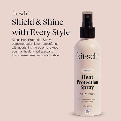 Kitsch Heat Protection Spray for Hair – Heat Protectant for Hair with Argan Oil – Styling Hair Spray for Frizz Control, Shine & Damage Protection – Protects Strands | Ideal Gifts for Women – 6.8oz
