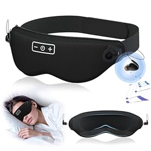White Noise Sleep Mask, Breathable 3D Soft Eye Mask with Earplugs for Side Sleepers, Blackout 3D Contoured Eye Cover with Adjustable Strap for Women Men, no Bluetooth, no APP(Black)