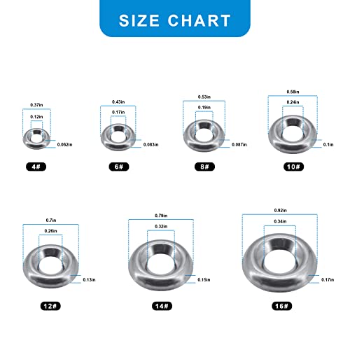 Yuhtech 296Pcs Cup Washers, M4-M16 Stainless Steel Countersunk Finishing Washers Set including Plastic Case - Image 2