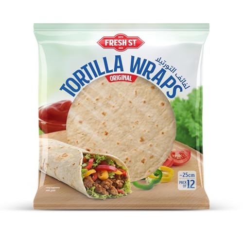 Fresh St. Tortilla Wraps 25 cm | Pack of 12 | Soft and Fluffy | For Shawarma Tacos Burritos and Quesadillas | Halal | Vegan | No Trans Fat