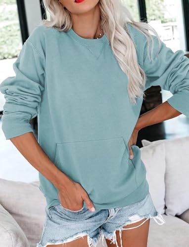 Image of Ovanviso Womens Long Sleeve Sweatshirt Casual Crewneck Cute Pullover Tops Lightweight Sweatshirt with Pocket