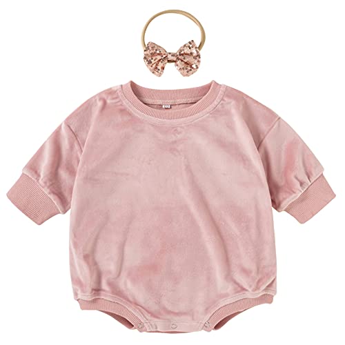 Dream Bus Newborn Baby Girl Sweatshirt Romper One pieces Long Sleeve Bodysuit Baby Girl Jumpsuit With Headband Outfits Clothes(6-9m)