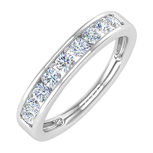 FINEROCK 1/2 Carat Channel Set Diamond Wedding Band Ring in 14K Gold (I1-I2 Clarity)