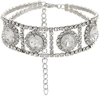 IYOU Rhinestone Silver Choker Necklace Bling Crystal Wide Necklace Wedding Prom Party Chain Jewelry for Women and Girls