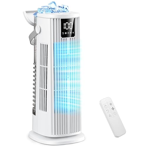 Portable Air Cooler, 4 in 1 Air Conditioner, 1350ML Evaporative Conditioner 120° Oscillating 3 Speeds Tower Fan, 1-12H Timer Quiet Spray Air Cooler Fan for Home Office Travel