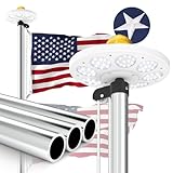 Panopole 11 Gauge Heavy Duty Flag Pole Kit with 136 LED Ultra Bright Solar Light, 2.3 mm Thick Flagpole 20FT for Outside House in Ground, 300D Thickened USA Flag, 120 MPH Flagpole Kit, Silver