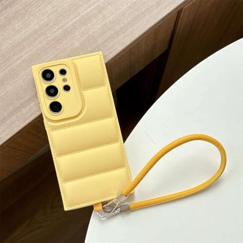 Coque doudoune jaune avec dragonne pour Samsung Galaxy S22 Ultra et S25 antichoc