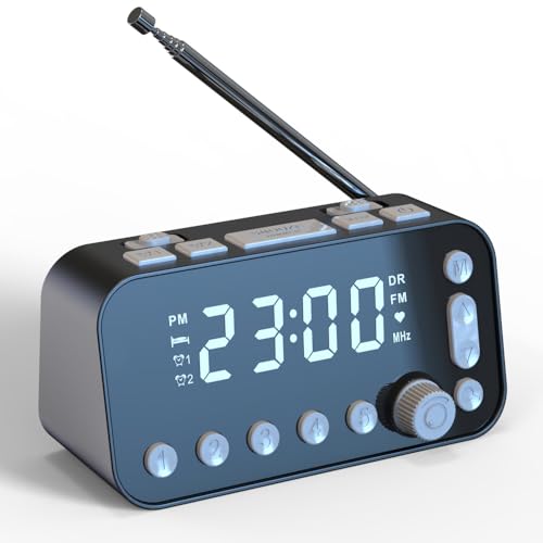 Xtahdge デジタル目覚まし時計ラジオ 3.5 インチ LED 大型ディスプレイ 電池式 音量調節可能 FM/DAB 時計ラジオ、デュアル USB ポート付き バックライト スリープタイマー