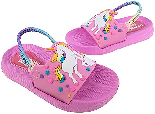 Slide Sandal, Mermaid/Shark/Unicorn Molded Slides with Elastic Back Strap, Toddler Size 5-12, Purple/Blue/Pink2