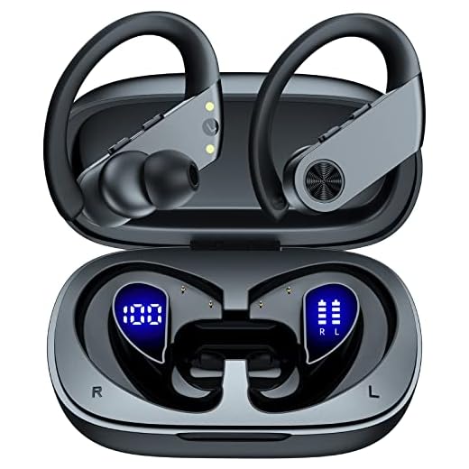 Bluetooth Headphones Wireless Earbuds 90H Playtime with 2200mAh Charging Case Dual Power Display Ear Buds Waterproof Over Ear Earphones with Earhooks for Sport Workout Laptop TV Computer Phone Black