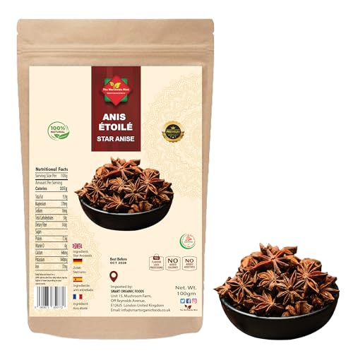 Anis Étoilé 100 g | Graines Entières | Qualité Premium | 100% Naturel | Végan | Non OGM | Sans Additifs | Sans Conservateurs