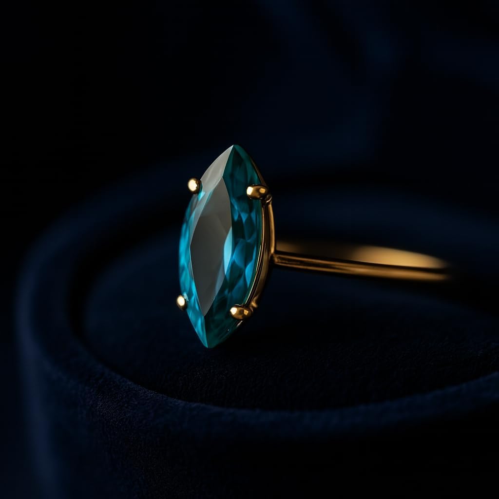 Marquise Cut Teal Sapphire Engagement Ring for Women in 14K Yellow Gold Solitaire Minimalist Bridal Ring Modern Promise Anniversary Jewelry Gift for Her