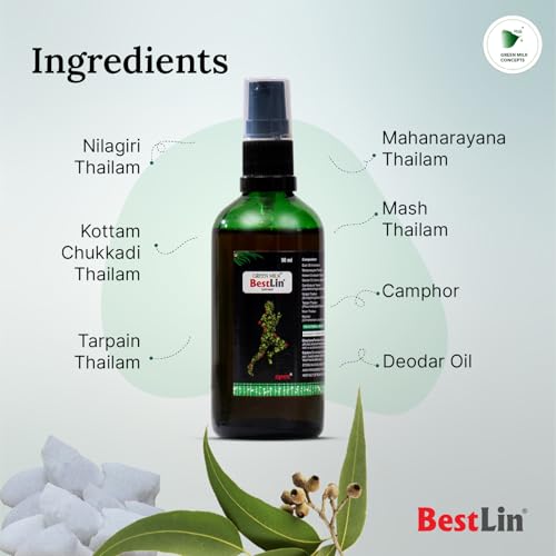 Image of Green Milk Bestlin Liniment | Ayurvedic Pain Relief Oils | Joint Pain Relief Oil for Back, Knee & Muscle Discomfort | Non-Greasy Body Pain Oil for Daily Use | Herbal-Comfort Liniment for Flexible Movement | 90ml (Pack of 2)