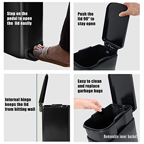 Cesun Small Bathroom Trash Can With Lid Soft Close, Step Pedal, 6 Liter / 1.6 Gallon Stainless Steel Garbage Can With Removable Inner Bucket, Anti-Fingerprint Finish (Matt Black) #TOP4