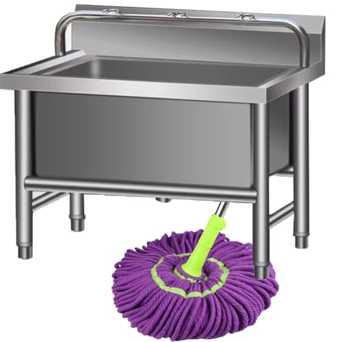 Évier de nettoyage de sol commercial en acier inoxydable, évier de service de nettoyage de sol, évier utilitaire sur pied intérieur/extérieur, cuve de lavage,Lowshelf-100 * 50 * 55cm
