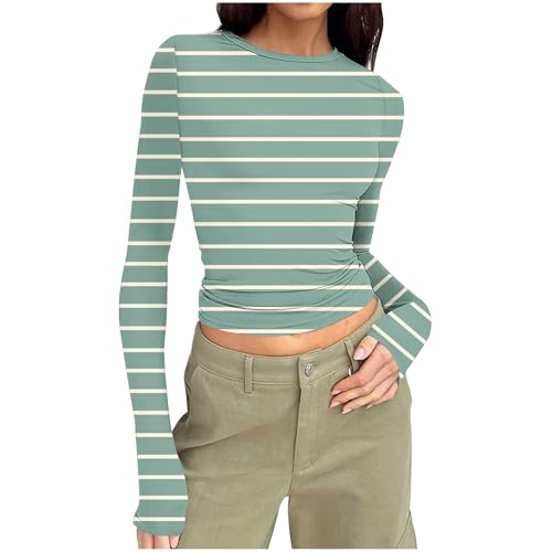 T Shirt for Women Summer Fall Long Sleeve Boat Neck Tight Baby Tees Striped Tops Shirts Women 2025