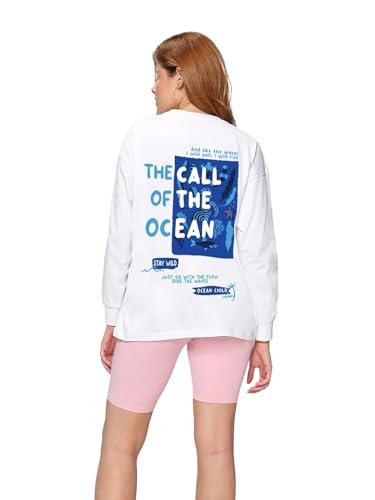 Image of Bewakoof Women's 100% Cotton Graphic Print Oversized Fit Round Neck T-Shirt
