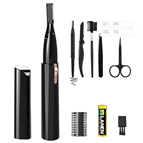 9 in 1 Electric Eyebrow Trimmer Kit for Women Men,Eyebrow Precision Trimmer,Electric Eyebrow Razor for Face Body,Ladies, Min Facial Brows Hair Removal Painless Peach Fuzz Shaver PT-900