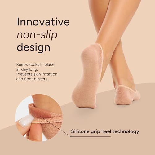 Image of Eedor No Show Socks Women - Low Cut Ankle, Non Slip | Breathable Cotton & Spandex, Flat Boat Line Invisible Socks with Silicone Heel Grips, for Flats, Heals, Loafers