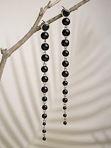 Image of Karatcart Black Beads Long Drop Earrings For womens