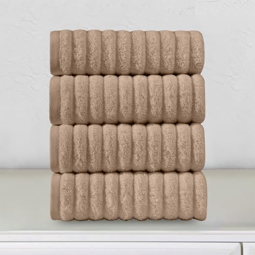 Image of Elegant Comfort Luxury 100% Turkish Cotton Corduroy Ribbed 4 Pack Hand Towel Set 16 x 28 Inch - Absorbent, Super Soft, Quick Dry, Premium Towels for Bathroom, Gym, Spa and Hotel Use, Taupe