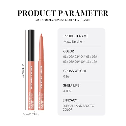 Image of K10 Hxssll 12 Colors Matte Lip Liner Pencil - Long Lasting Waterproof Lip Liner, Smudge Proof Transfer Proof Lip Pencil, High Pigment Lip Makeup for Defining & Filling Lips (10#, 1PCS)