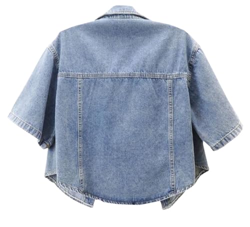 Women's Short Sleeve Classic Denim Jackets Cropped Button Up Jean Coat Tops Outerwear2