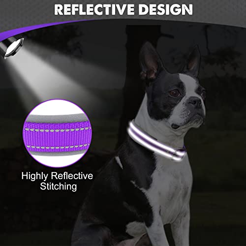 Image of Joytale Dog Collar for Medium Dogs, Neoprene Padded and Adjustable, Reflective Wide Heavy Duty Pet Collars with Durable Metal Belt Buckle for Walking, Purple, M