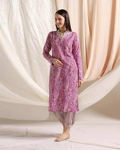 Image of DHRUVI TRENDZ Cotton Blend Kurta Set for Women | Kurta Set | Kurta Set for Women | Festive Kurta Set for Women | Regular Fit Kurta Set for Women