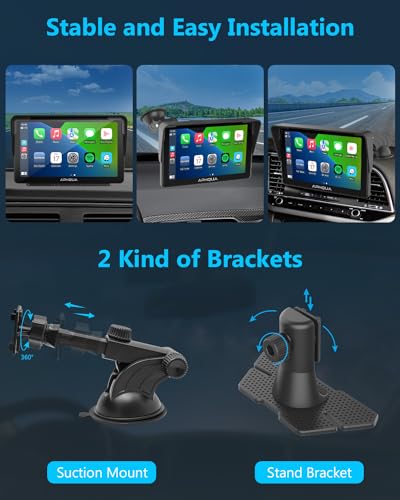 Newest Wireless Portable Carplay and Android Auto,Car Play Screen for Car with Mirror Link/AUX/FM,7''Carplay Box with Detachable Sunshade and 1080p Backup Camera for All Vehicles