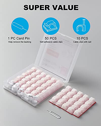 image for TidyHelper Adhesive Cable Clips White (60 PCS), Upgraded Wire Clips fo