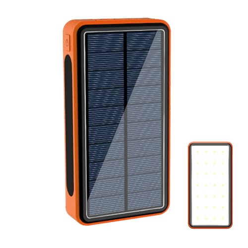 Power Bank alimentado por energía solar, cargador portátil de energía solar para teléfonos – 20000 mAh con soporte 4 dispositivos y luz LED para hombres, mujeres, adultos y adolescentes