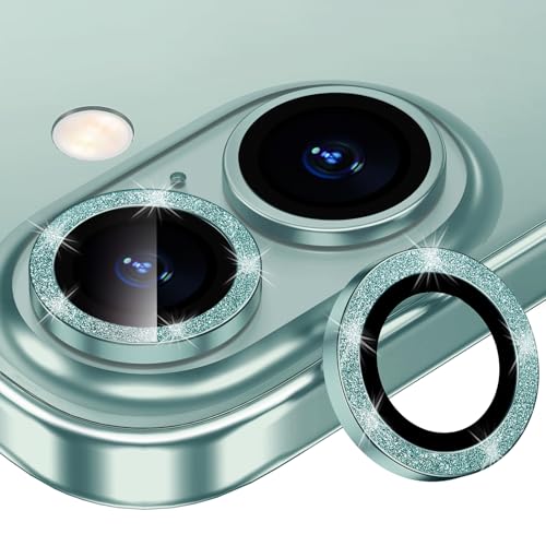 Image of for iPhone 16 /16 Plus Camera Lens Protector Bling Individual Metal Glitter Ring 9H Hardness Scratchproof Protector, Stylish Phone Accessories, Case Friendly (Glitter Green)
