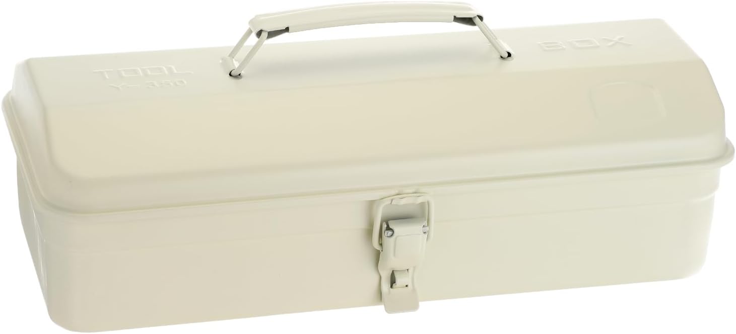 HARFINGTON Tool Box 14.2" Portable Steel Tool Box Hip Roof Style with Metal Latch Closure Tool Chest for Household Workshop Car, White