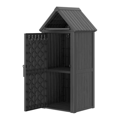 Outdoor Storage Shed, Durable Resin Waterproof Tool Storage Cabinet with