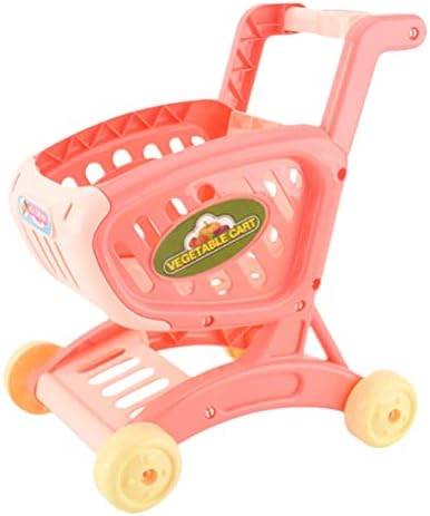 Toyvian Kids Shopping Cart Food Shopping Trolley Basket Plastic Supermarket Handcart for Kids Toy Shop Kitchen Play Educational Toy Pink