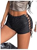 Milumia Women Lace Up Low Waisted Mini Shorts Tie Side Knot Rave Skinny Hot Shorts Black Medium