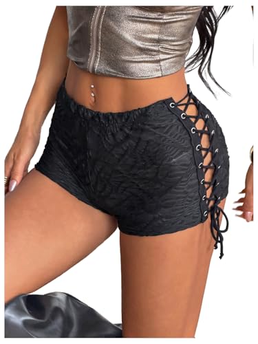 Milumia Women Lace Up Low Waisted Mini Shorts Tie Side Knot Rave