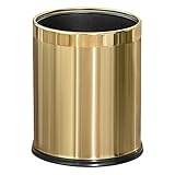 LEASYLIFE 2.6Gallon/10L Brass Bathroom Trash Can，Brushed Gold Bathroom Waste Basket，Golden Small Garbage Can, Waste Basket for Bedroom,Office，Store，Metal Trash bin Without lid (Gold)