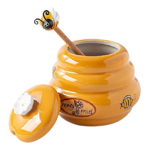 Genérico Tarro de Miel de Cerámica Cucharilla Dipper y Tapa Compacto para Cocina y Uso Diario Reutilizable