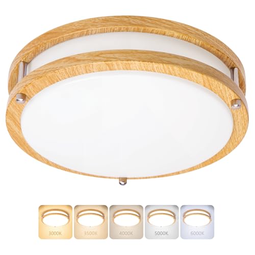 OOWOLF LED シーリングライト 木目調 6畳 24W 色温度3000K-6000K ワンタッチ取付 天井照明器具 おしゃれ 和室/洋室/寝室/玄関/リビング/キッチン適用