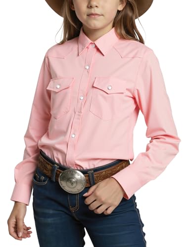 Image of Noomelfish Girls Long Sleeve Western Pearl Snap Button Down Shirt Cowgirl Outfits Blouse Tops (5-14 Years)